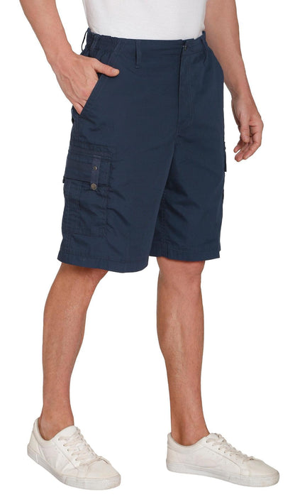 Turtle Bay men's elastic waist cargo shorts in Navy, side view