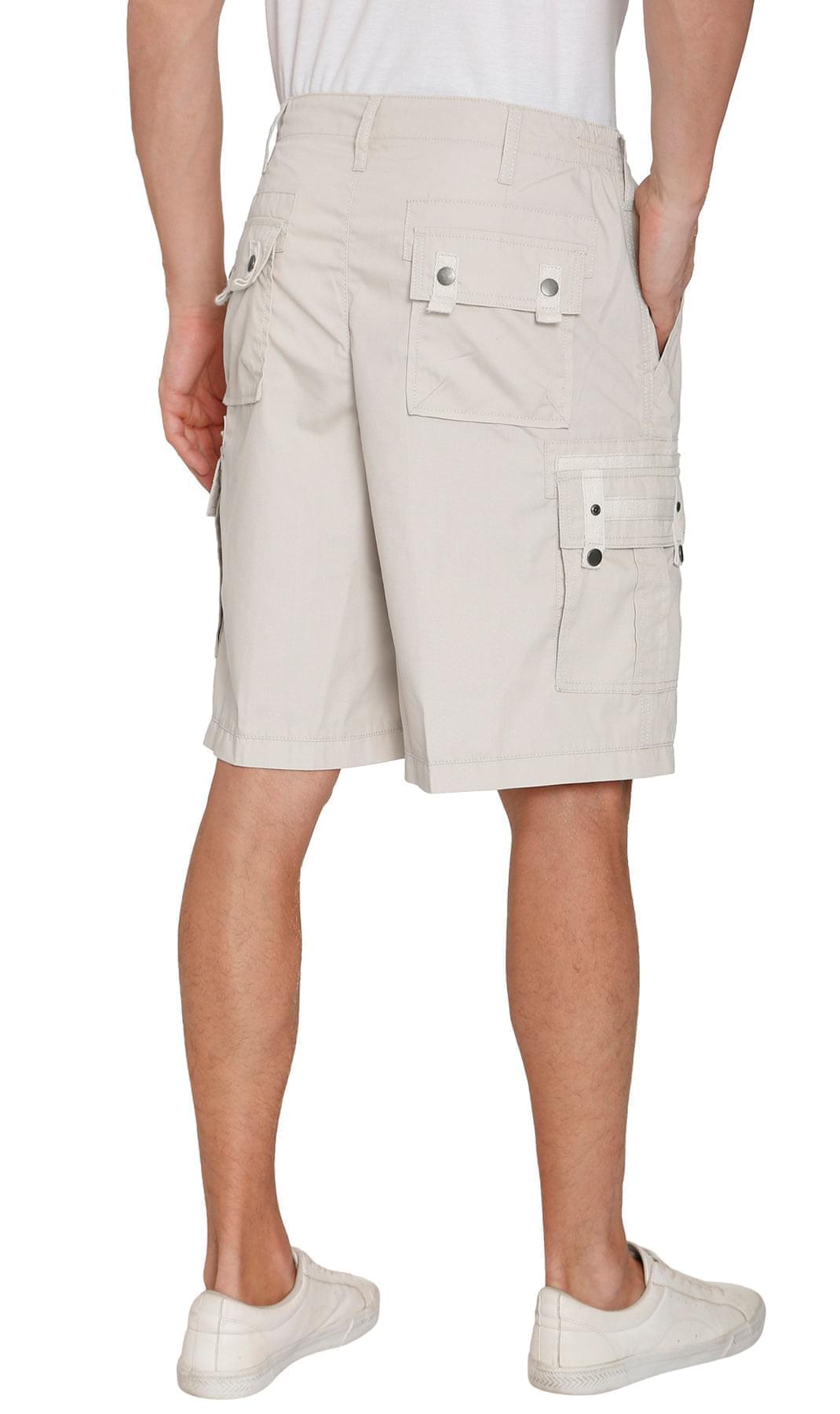 Turtle Bay men's elastic waist cargo shorts in Stone, back view