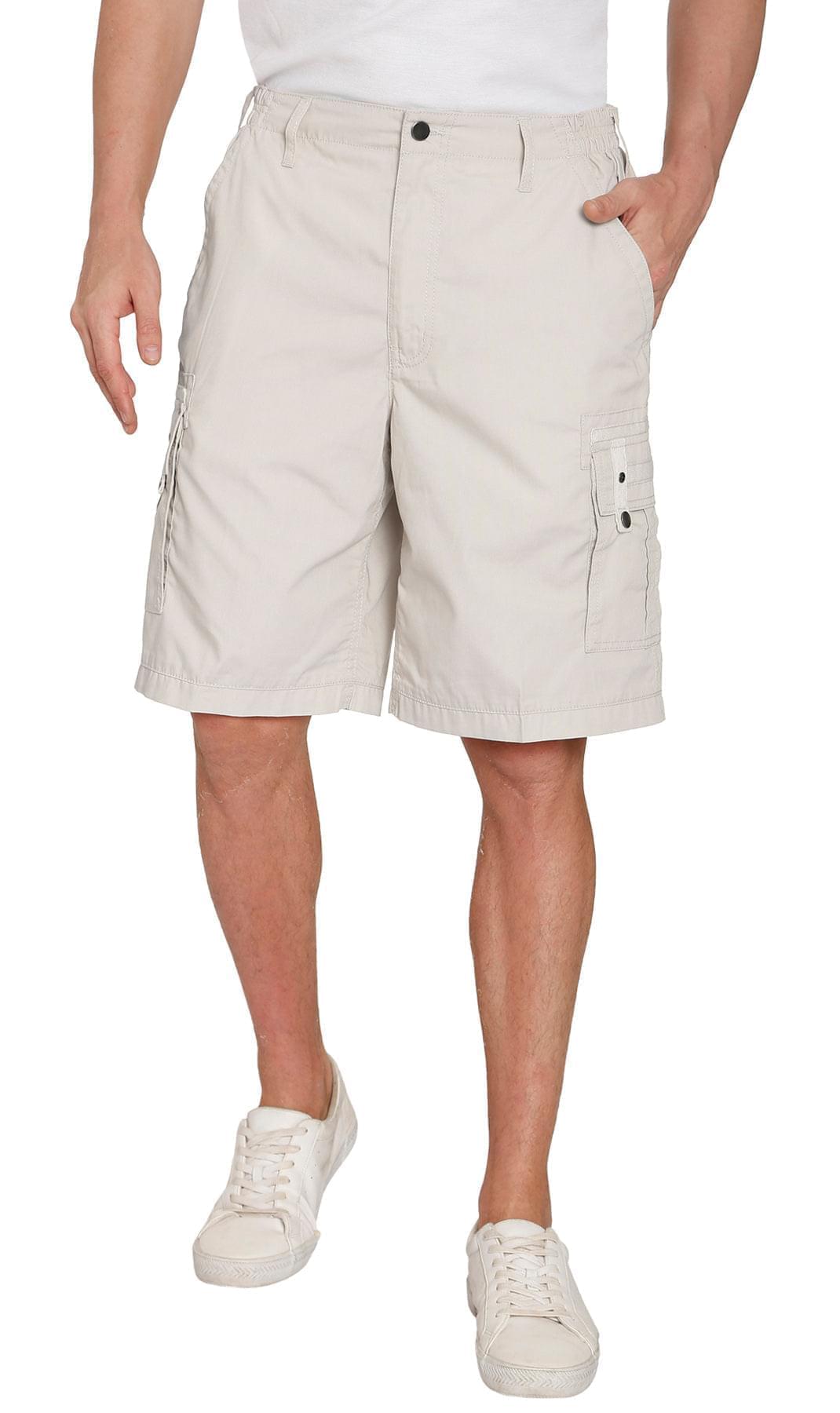 Turtle Bay men's elastic waist cargo shorts in Stone, front view