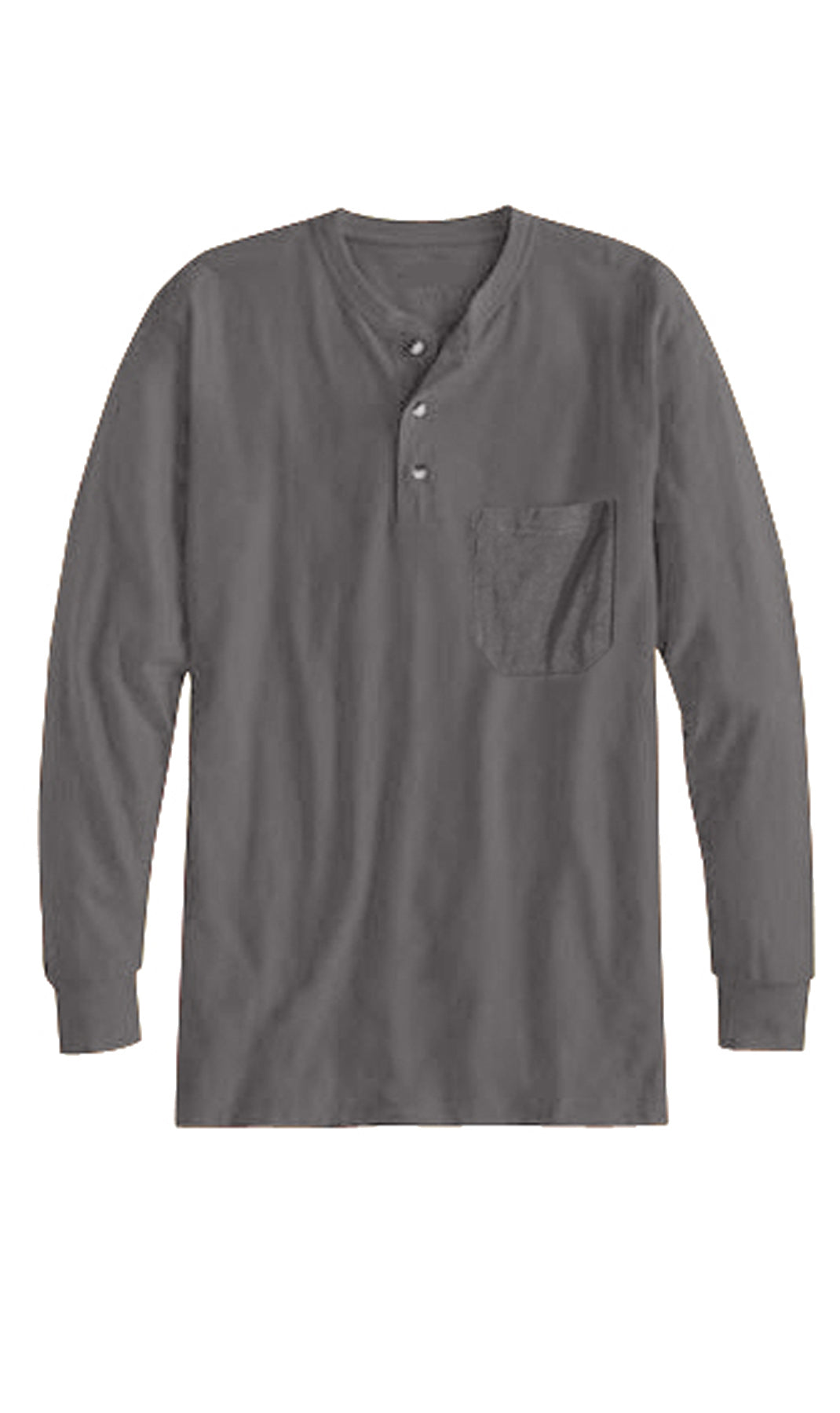 Turtle Bay men's long sleeve henley shirt in Charcoal Heather, flat-lay photo