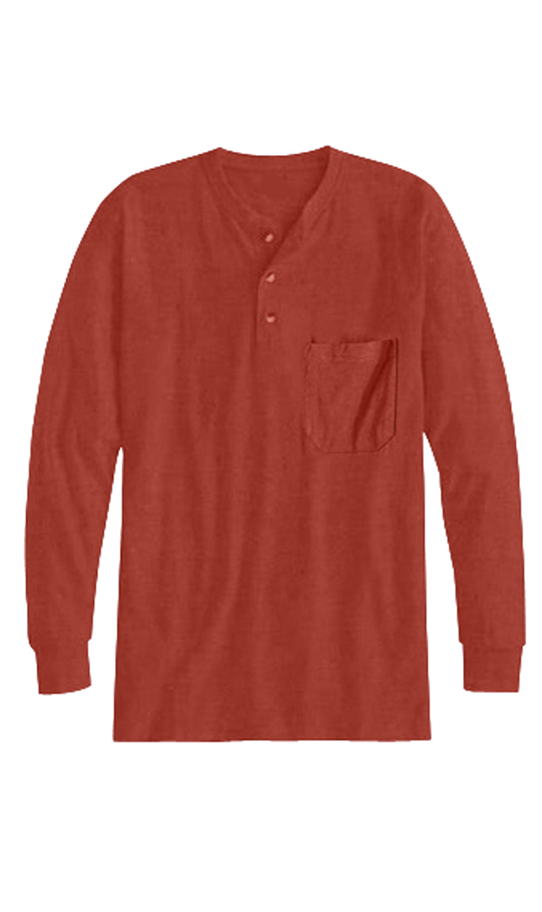 Turtle Bay men's long sleeve henley shirt in Redwood, flat-lay photo