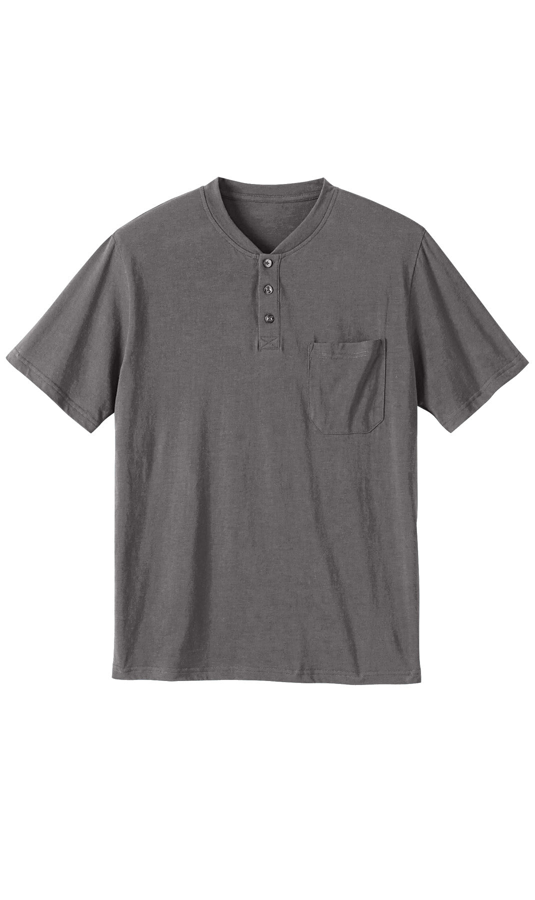 Turtle Bay men's short sleeve henley t-shirt in Charcoal Heather, additional detail