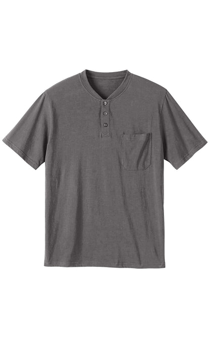 Turtle Bay men's short sleeve henley t-shirt in Charcoal Heather, additional detail