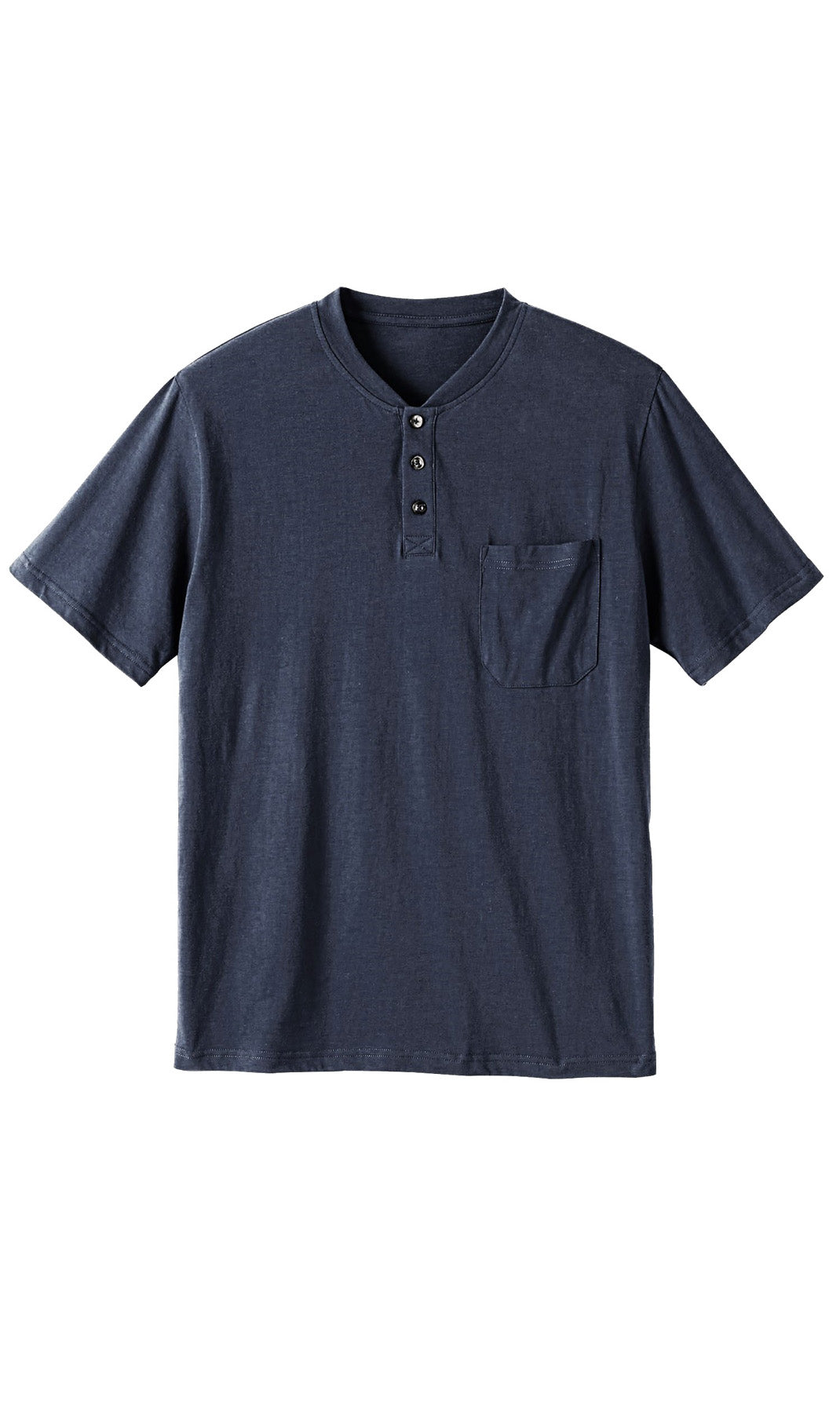 Turtle Bay men's short sleeve henley t-shirt in Navy, flat-lay photo