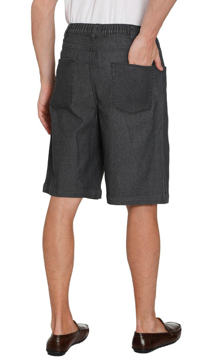 Turtle Bay men's pull-on stretch denim and twill shorts in Denim Black, back view