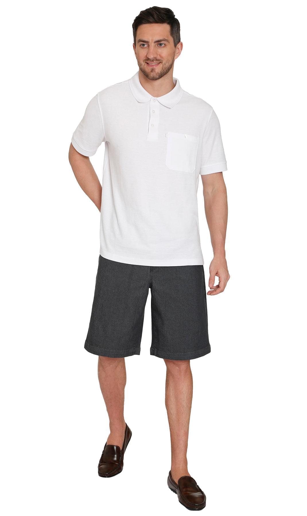 Turtle Bay men's pull-on stretch denim and twill shorts in Denim Black, full-length view