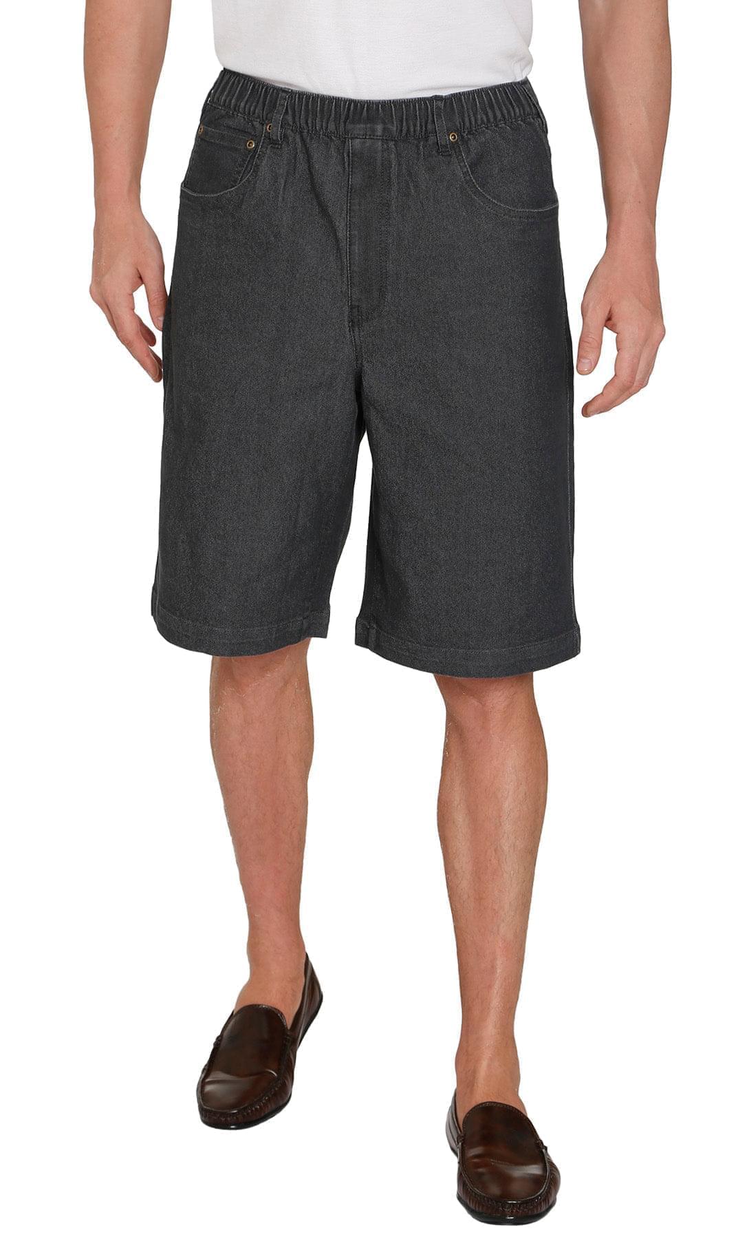 Turtle Bay men's pull-on stretch denim and twill shorts in Denim Black, front view