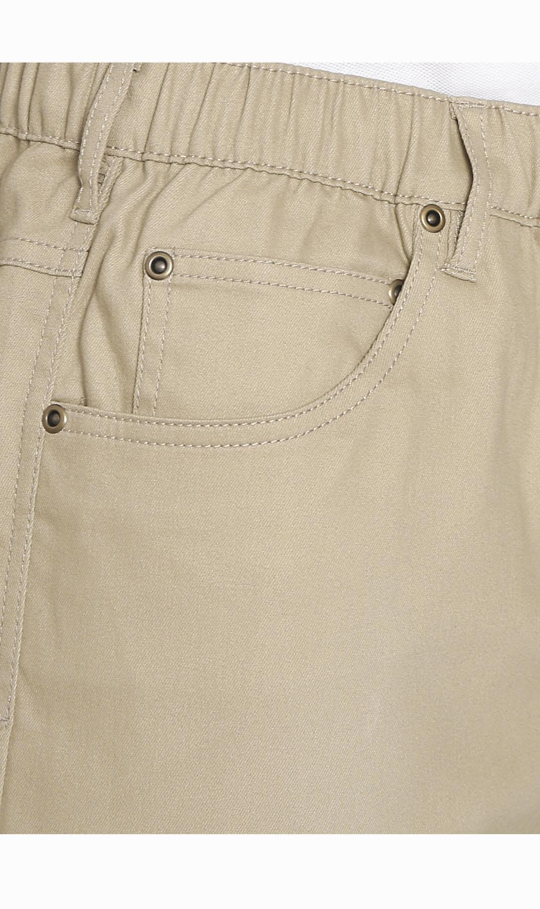 Turtle Bay men's pull-on stretch denim and twill shorts in Twill Khaki, pocket detail