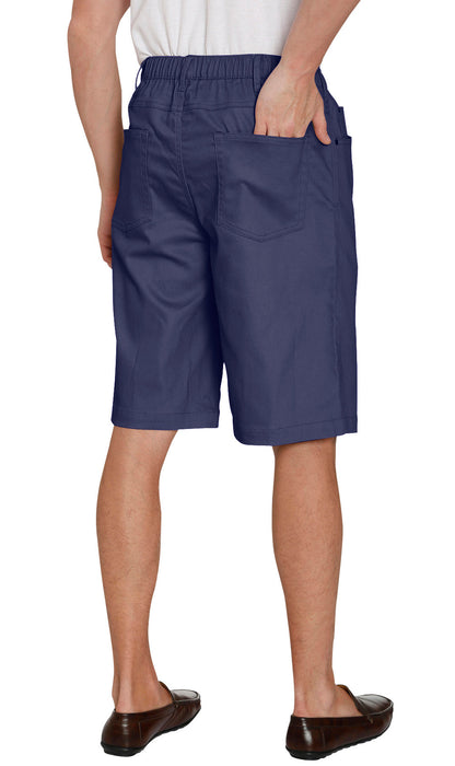 Turtle Bay men's pull-on stretch denim and twill shorts in Twill Navy, back view