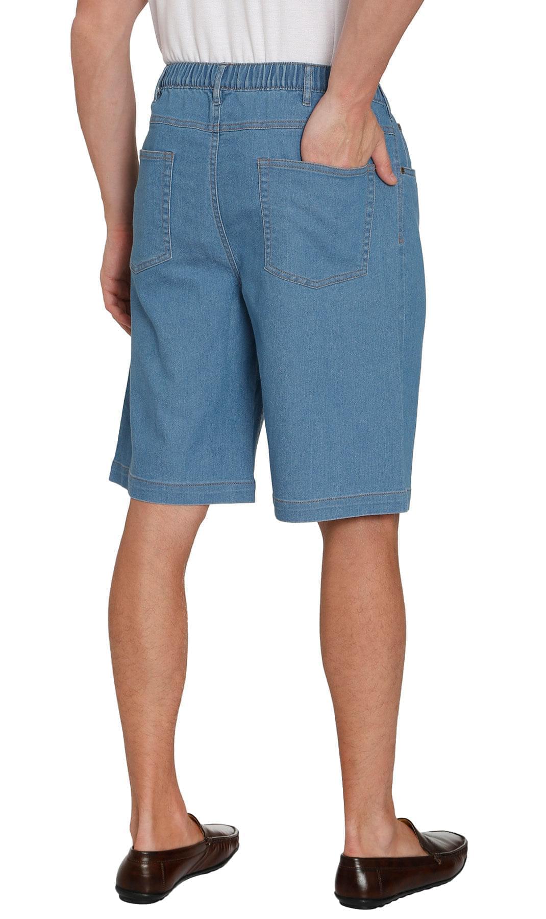 Turtle Bay men's pull-on stretch denim and twill shorts in Denim Stone Wash
