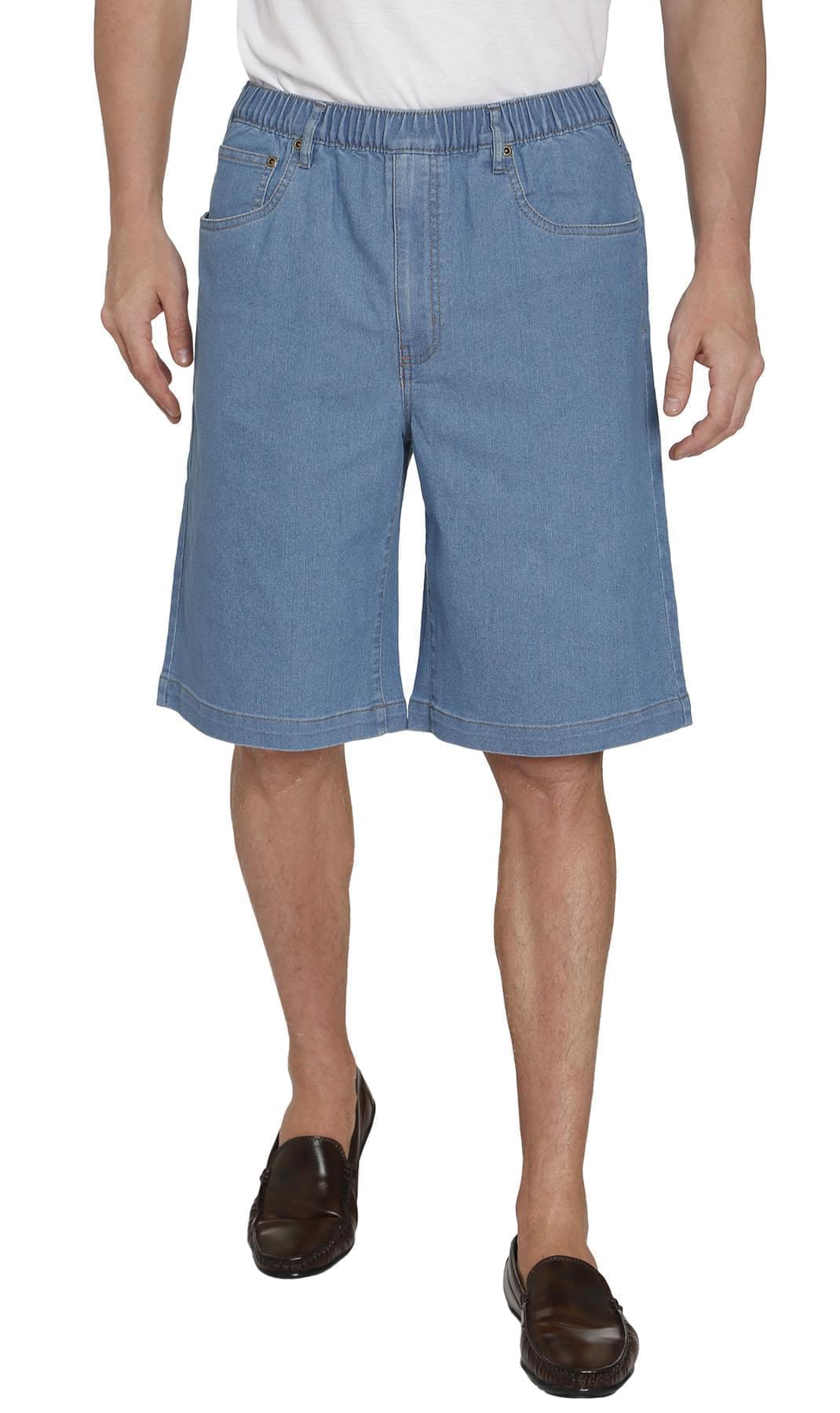 Turtle Bay men's pull-on stretch denim and twill shorts in Denim Stone Wash, front view