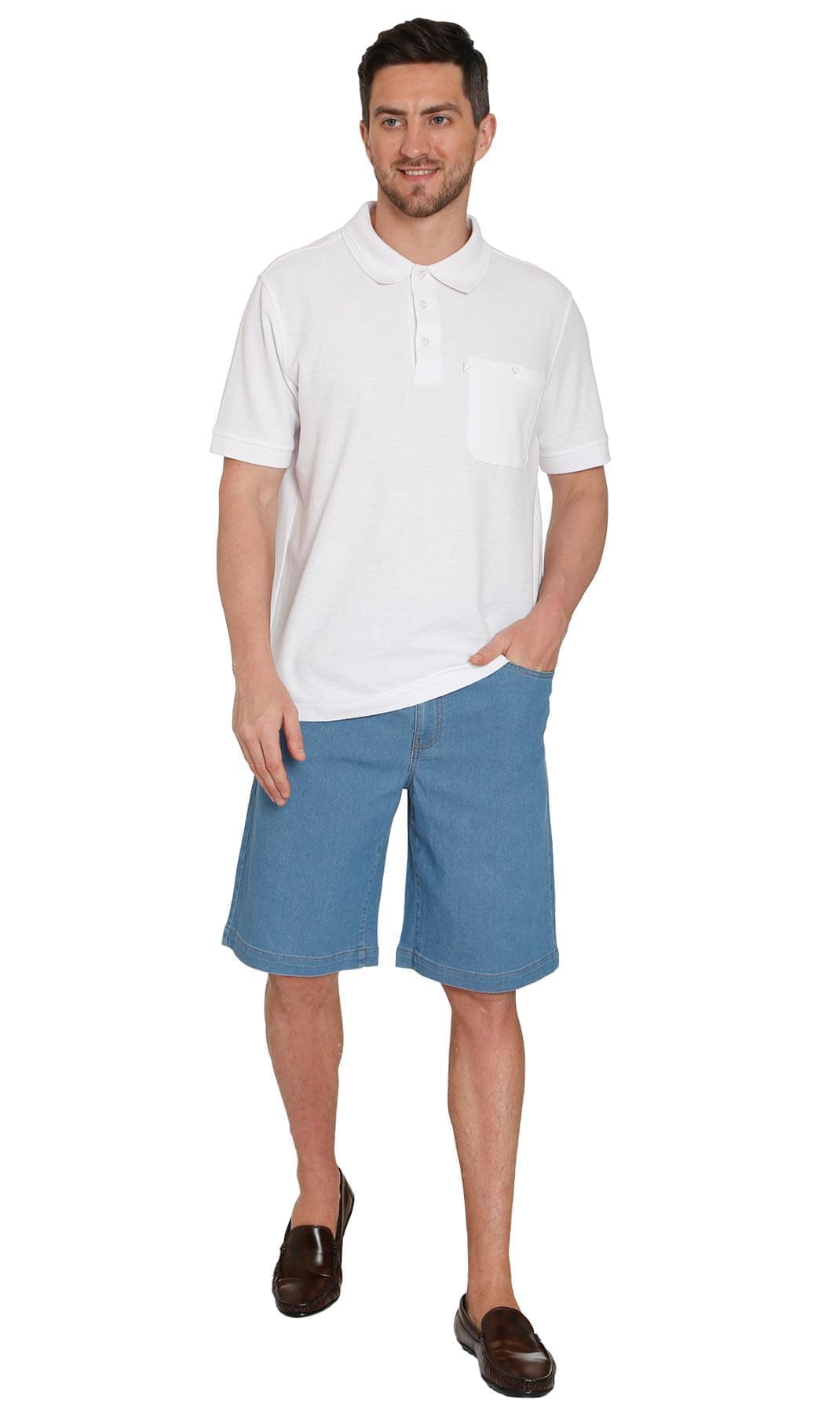 Turtle Bay men's pull-on stretch denim and twill shorts in Denim Stone Wash, full-length view