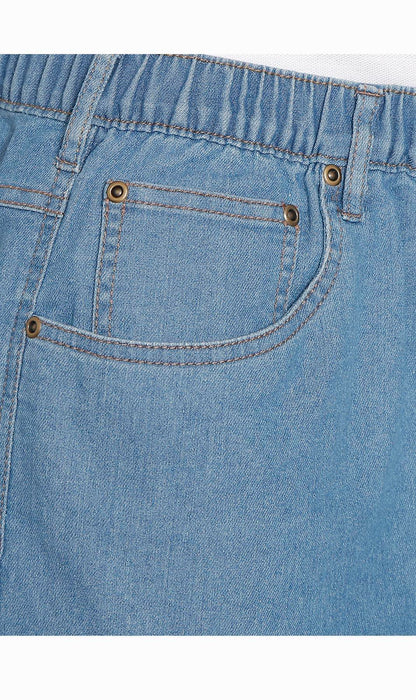 Turtle Bay men's pull-on stretch denim and twill shorts in Denim Stone Wash, pocket detail