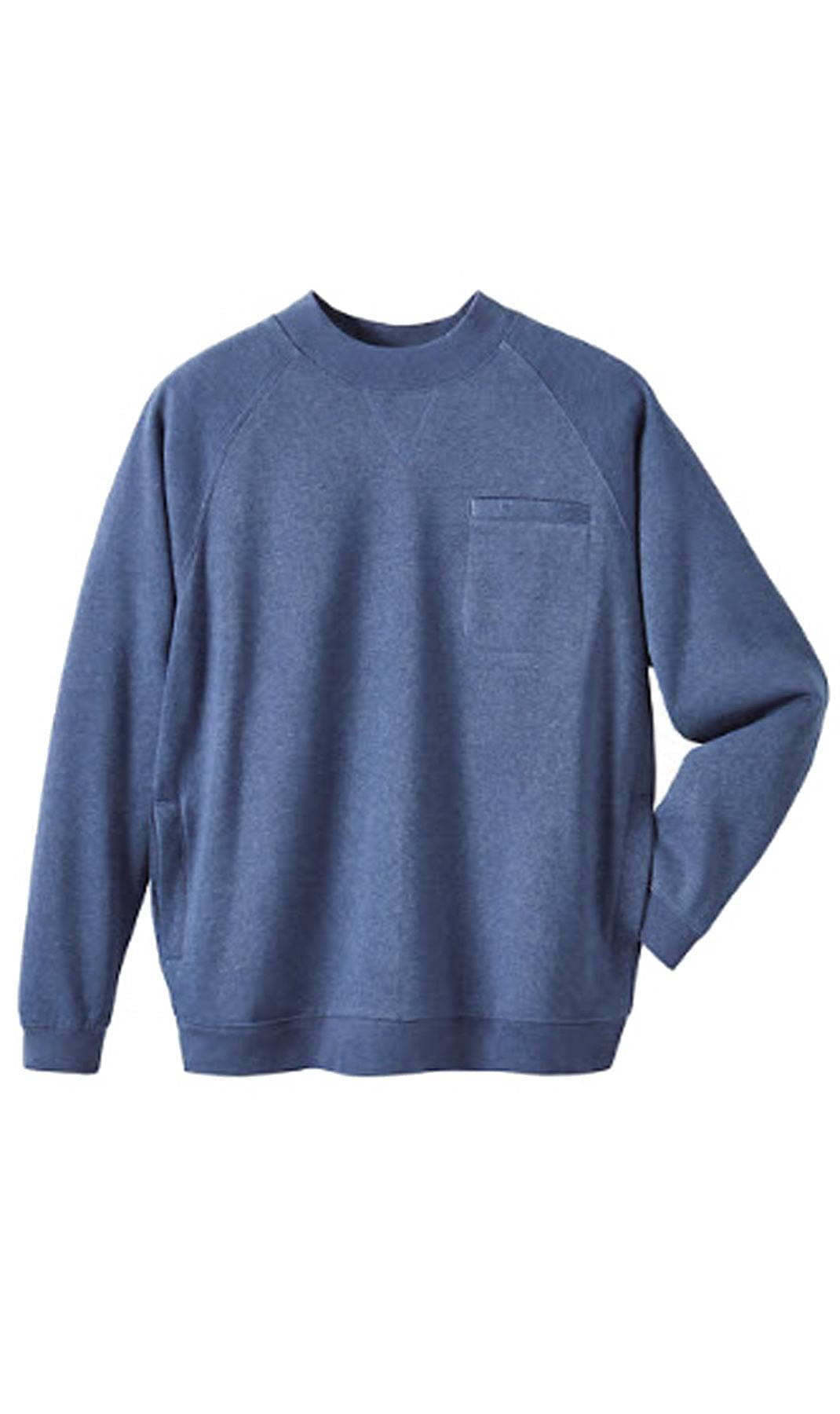Turtle Bay men's 3-pocket fleece sweatshirt in Blue Heather, flat-lay photo