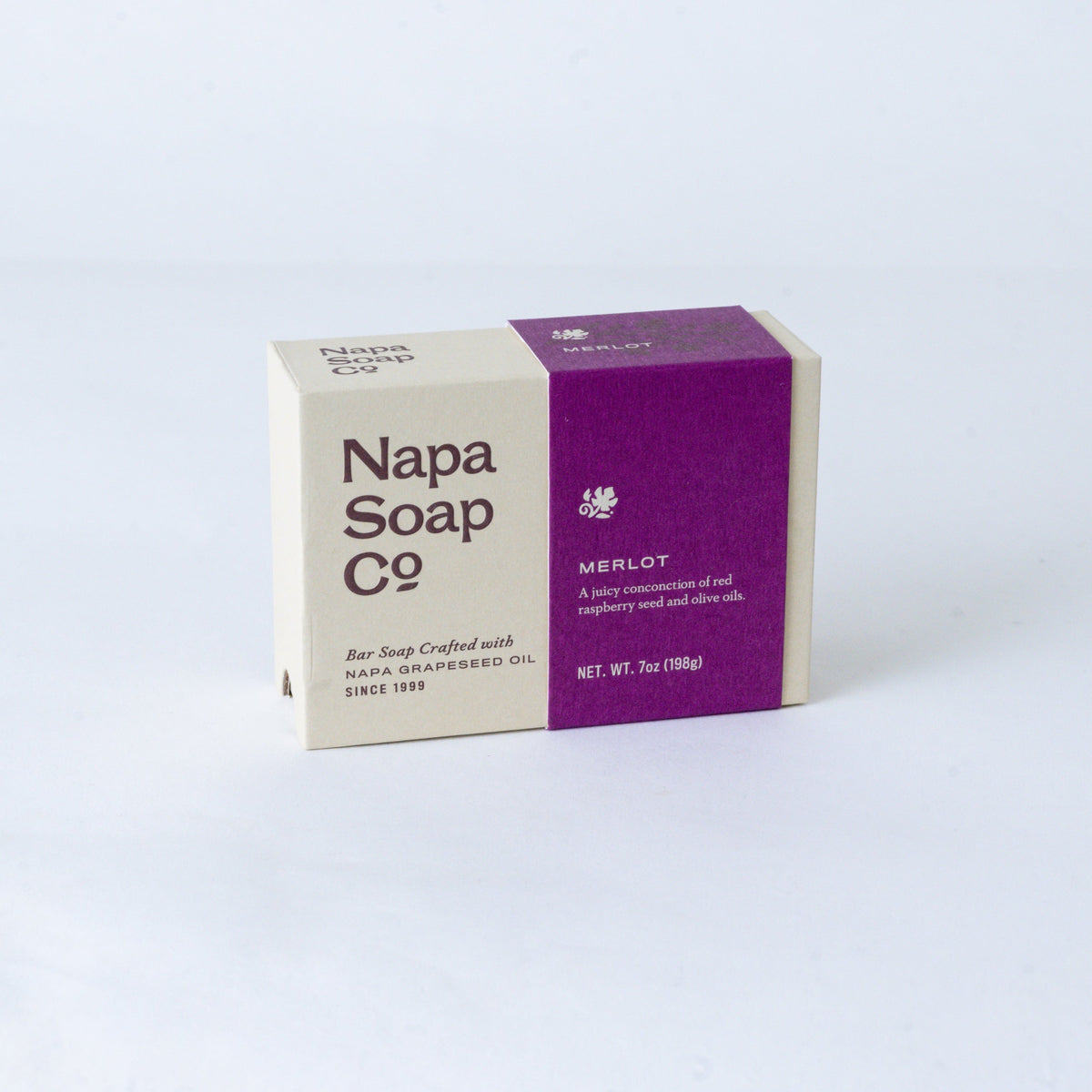 Merlot Bar Soap in its printed carton, on a white background