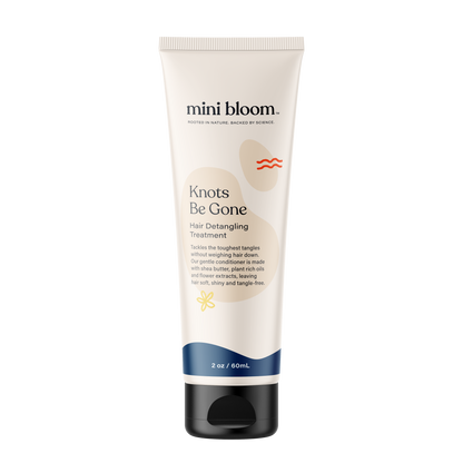 mini bloom Knots Be Gone kids hair detangling conditioner, 2 oz travel-size bottle
