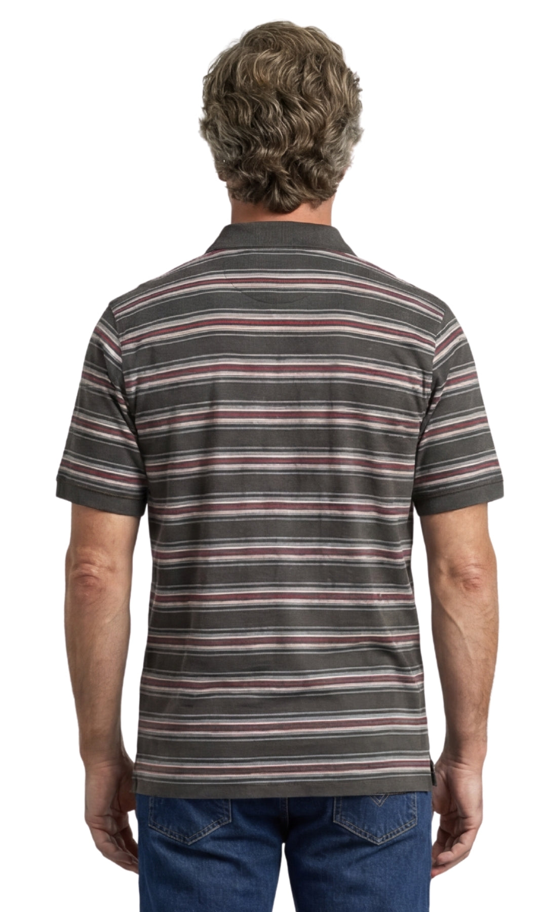 Turtle Bay men's short sleeve pique knit polo shirt in Multi Stripe