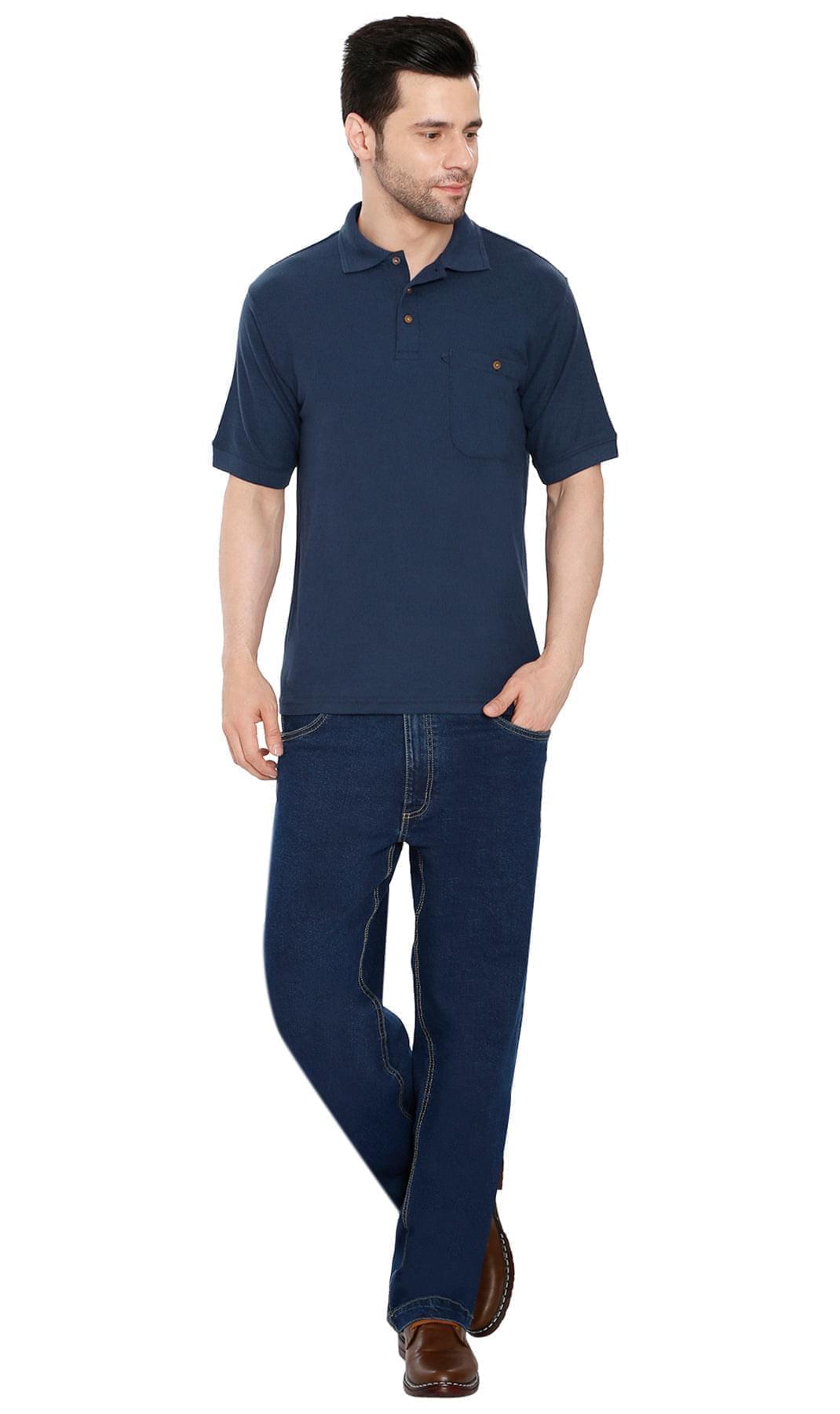 Turtle Bay men's short sleeve pique knit polo shirt in Navy, additional detail