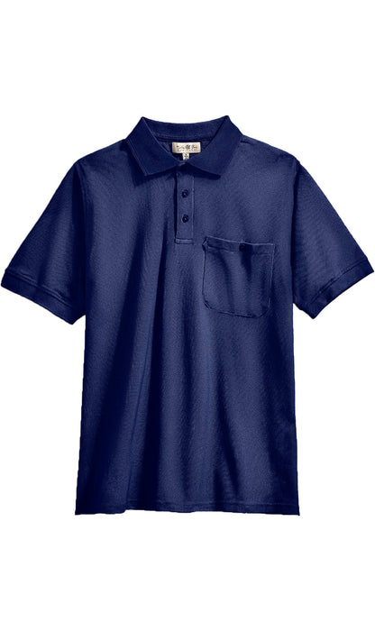 Turtle Bay men's short sleeve pique knit polo shirt in Navy, styled photo