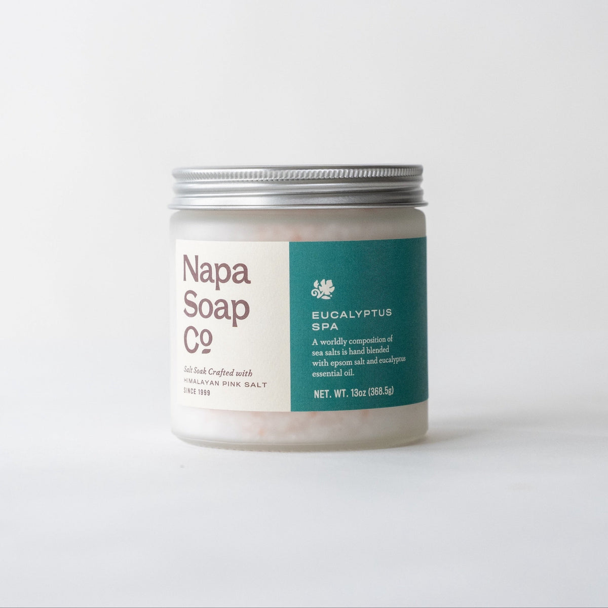 Eucalyptus Spa bath salt soak jar from Napa Soap Company on a white background