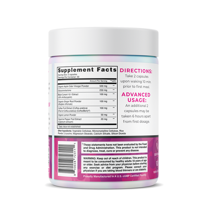 Supplement container with label showing 'Supplement Facts' and 'Directions' on a white background