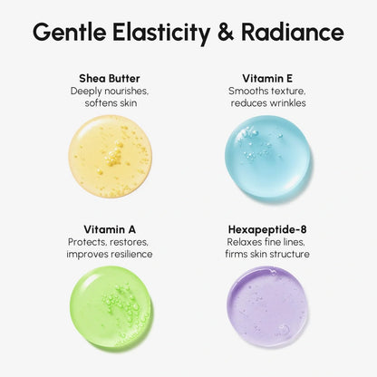 Four different colored substances with text describing their benefits on a white background
