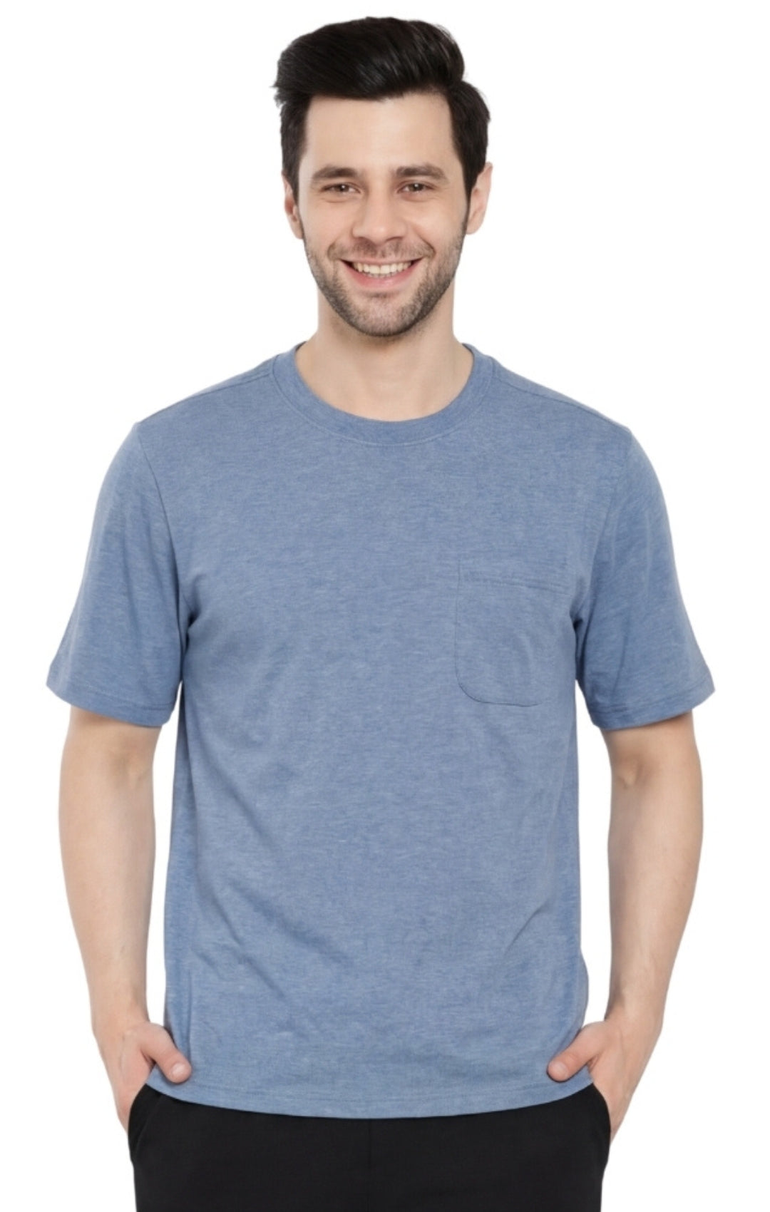 Turtle Bay men's heavyweight crew neck pocket t-shirt, studio photo on a white background