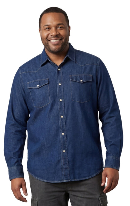 Turtle Bay men's western snap button shirt, studio photo on a white background