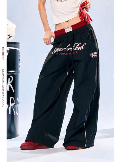 Colorblock double waistband quick-dry wide leg sports pants, alternate view (2)
