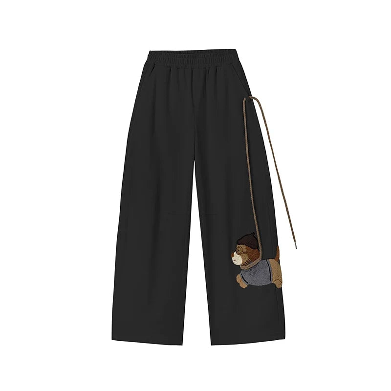 Puppy Embroidery Straight Wide Leg Pants, additional detail (2)