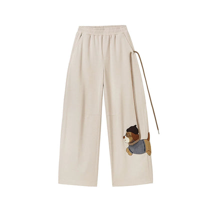 Puppy Embroidery Straight Wide Leg Pants, alternate view (2)
