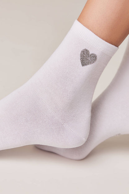 Conte Classic 427 cotton socks with shimmering heart pattern, styled photo