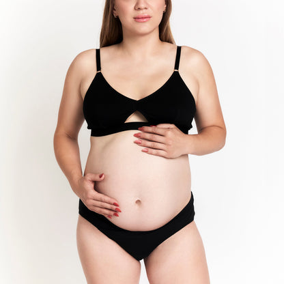 Organic Cotton Maternity Brief in Black, worn as a set on a white background