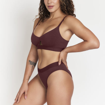 Organic Cotton & Hemp Keyhole Bra in Sour Cherry, additional detail