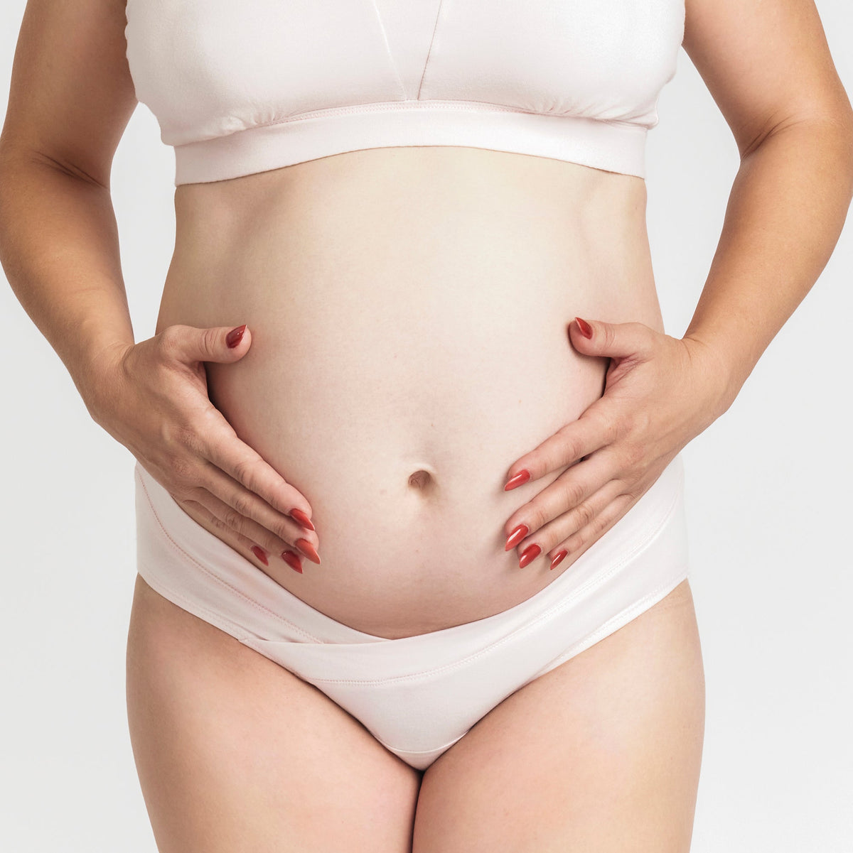 Organic Cotton Maternity Brief worn with a white top on a light background