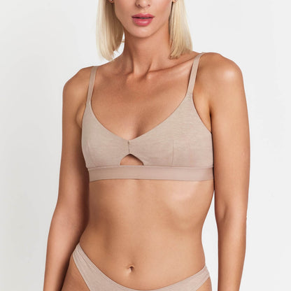Organic Cotton & Hemp Keyhole Bra, styled photo, additional detail