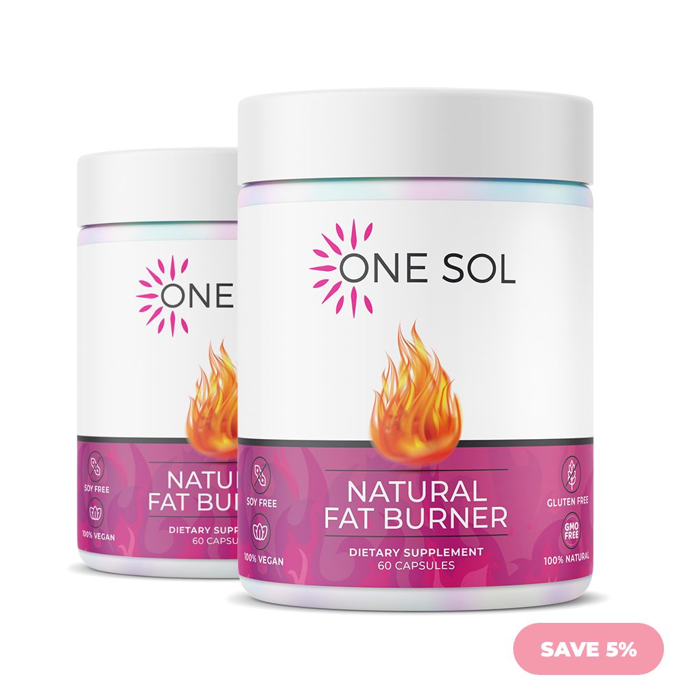 Two containers of One Sol Natural Fat Burner on a white background
