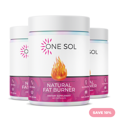 Two containers of One Sol Natural Fat Burner dietary supplements on a white background