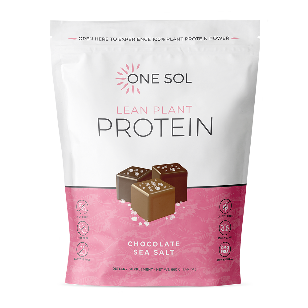 One Sol Lean Plant Protein package with chocolate sea salt flavor on a white background