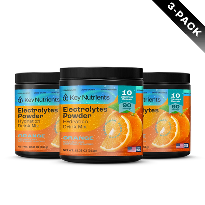Key Nutrients Electrolyte Recovery Plus powder in Orange, three-pack packaging