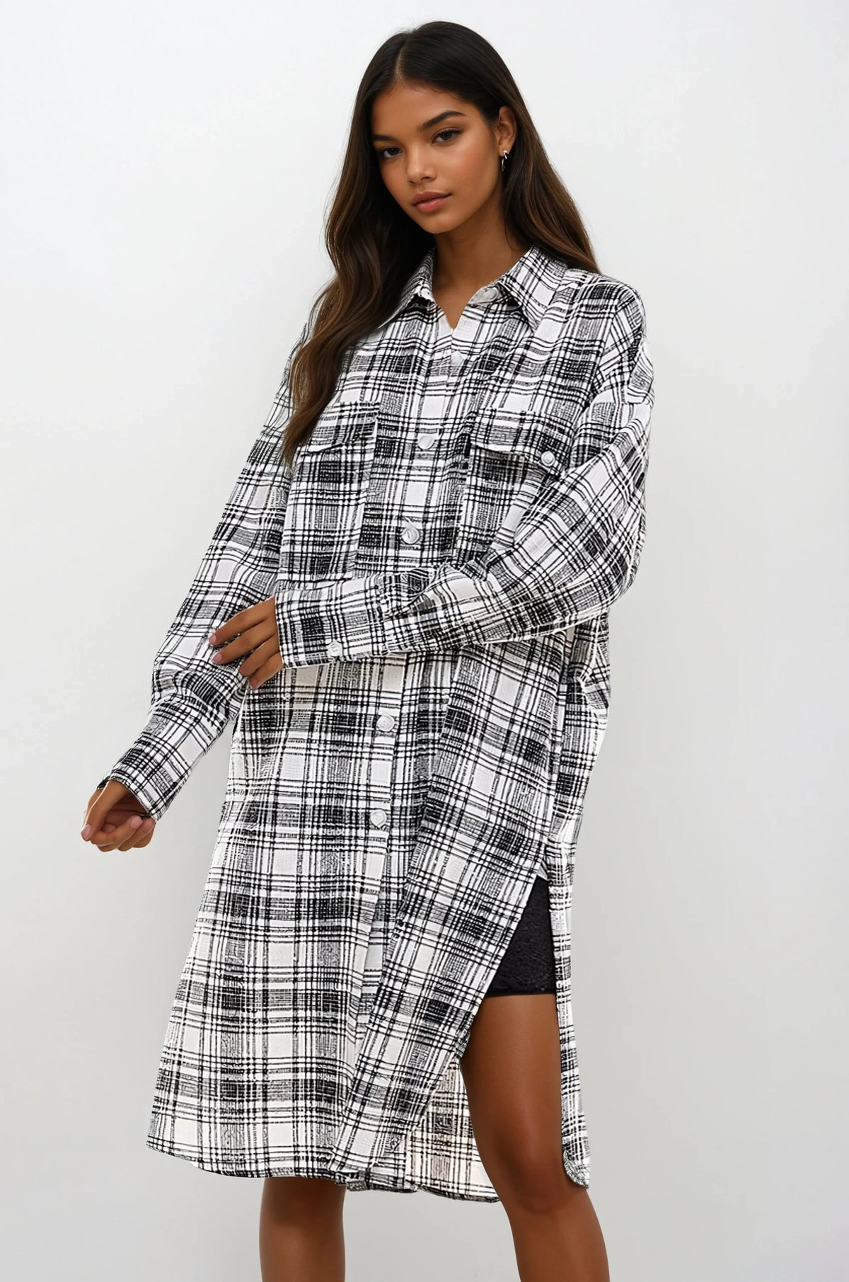 Fitkitty Culture oversized long plaid shacket, product view 5