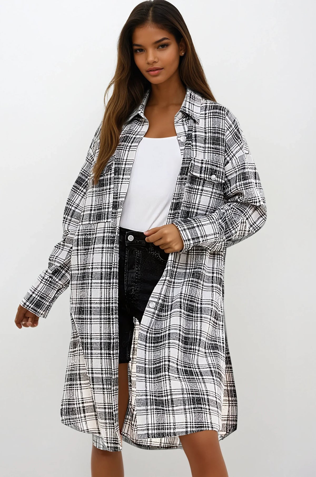 Fitkitty Culture oversized long plaid shacket, product view 11