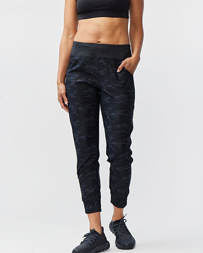 Excel Jogger 7/8 Length 28" Pant in Black Camo, front view