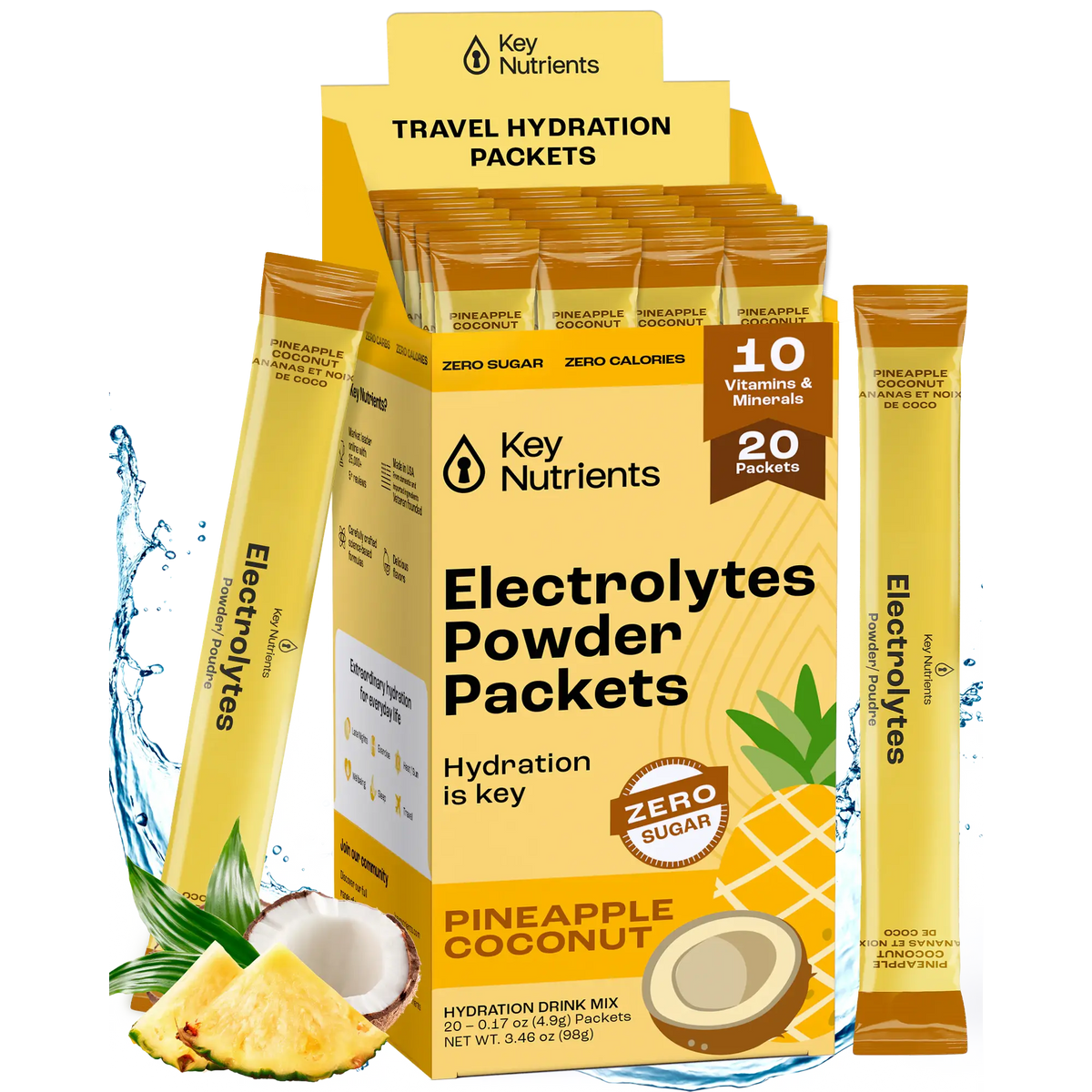 Key Nutrients Electrolyte Recovery Plus powder in Pineapple Coconut, tub packaging