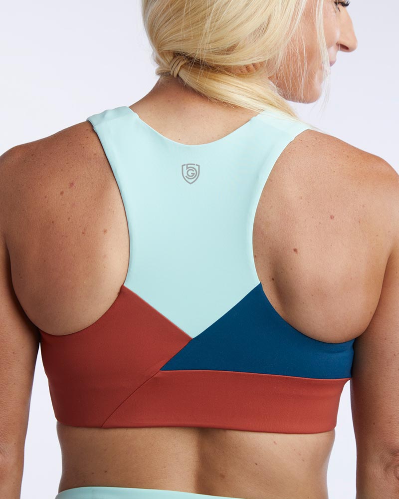 Pionxr Bra Top in Teal Cinnabar Aruba, back view