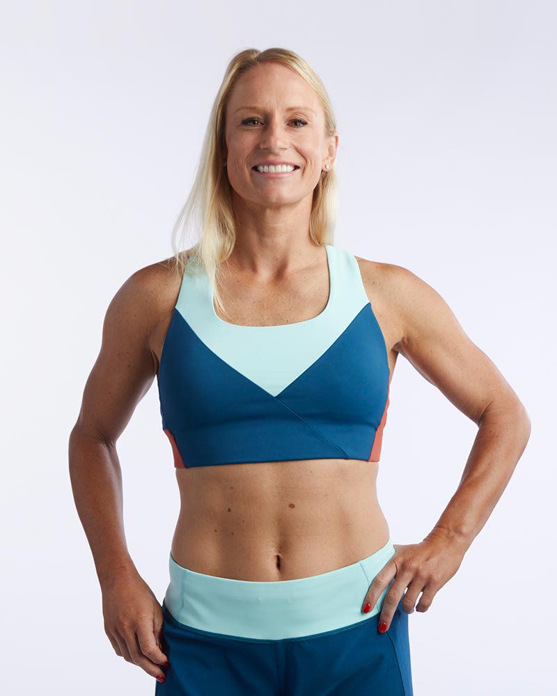 Pionxr Bra Top in Teal Cinnabar Aruba, front view