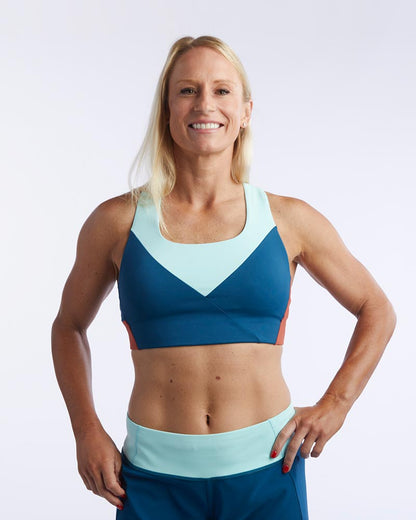 Pionxr Bra Top in Teal Cinnabar Aruba, front view