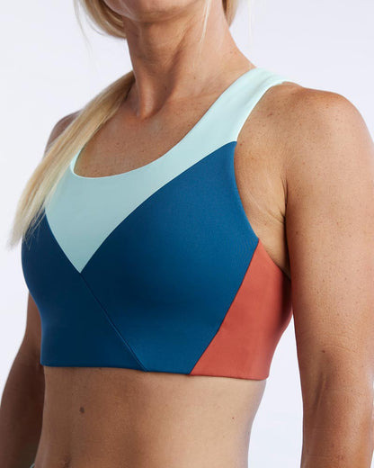 Pionxr Bra Top in Teal Cinnabar Aruba, front view, alternate view