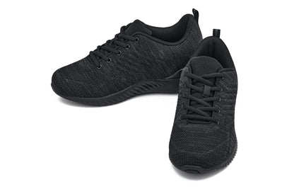 CALTO Q213 knit elevator trainer in black and charcoal grey, further detail view