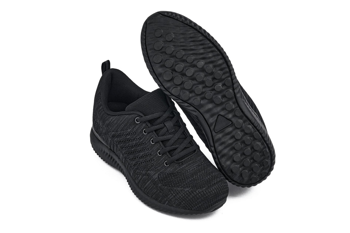 CALTO Q213 knit elevator trainer in black and charcoal grey, additional angle